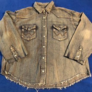 Vintage Men's Wranglers Denim *Modified* Rugged Style Pearl Snap Long Size XL